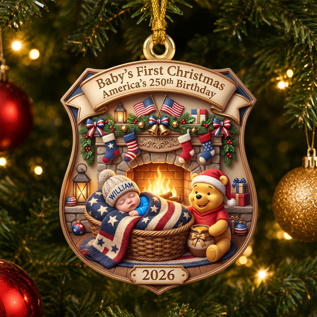 Lovely Baby Warming By The Fire Pit - America 250 Acrylic Ornament - Personalized Christmas Gift 01tydh240826
