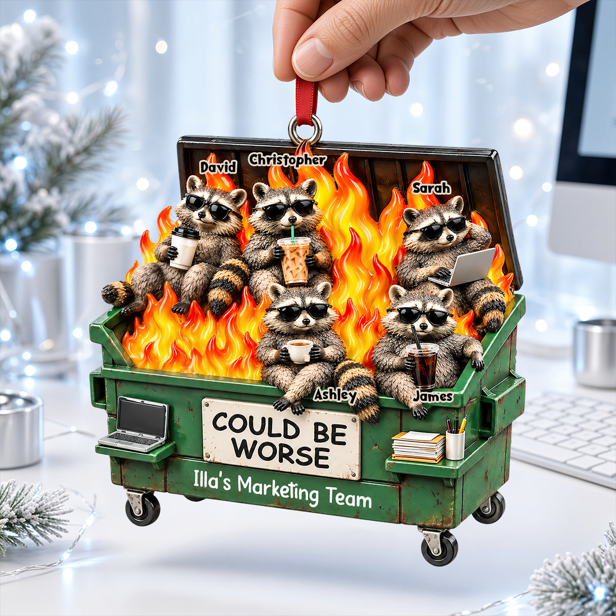 Raccoon Dumpster Fire Nonchalant Ornament - Personalized Gifts For Coworkers 02qhdt201026-Homacus
