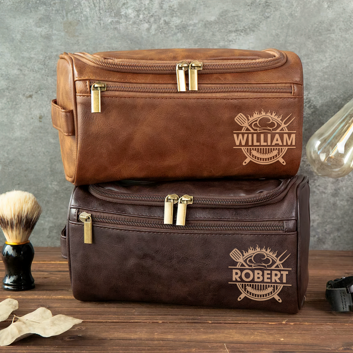 Personalized Gifts For Grill Lover Leather Toiletry Bag 04hupu070325-Homacus