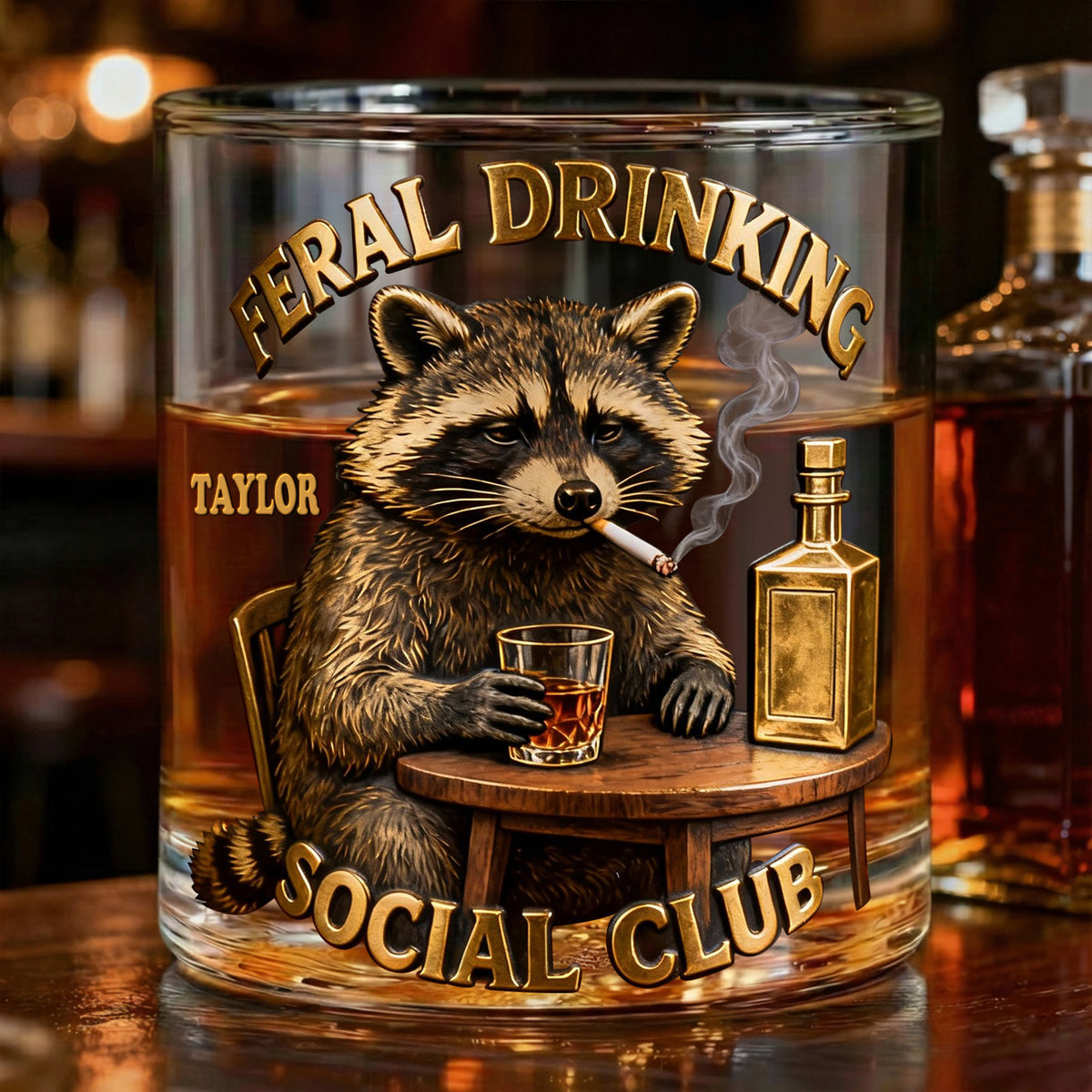 Moody Drinking Raccoon Round Glass - Personalized Gifts For Drinking Lovers 03qhlu181225-Homacus