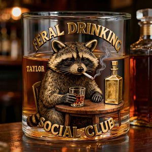 Moody Drinking Raccoon Round Glass - Personalized Gifts For Drinking Lovers 03qhlu181225-Homacus