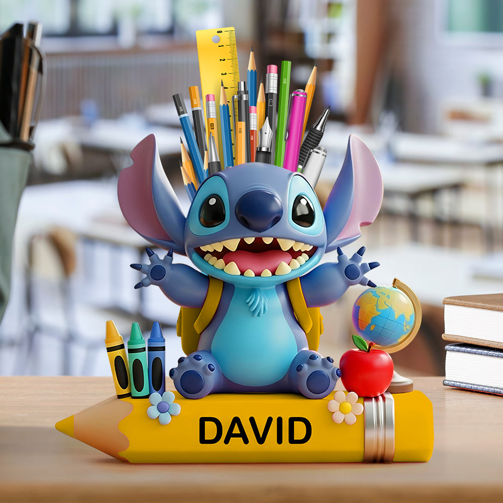 Blue Cartoon Alien Wooden Pen Holder - Personalized Gifts For Kids 02totn240725-Homacus