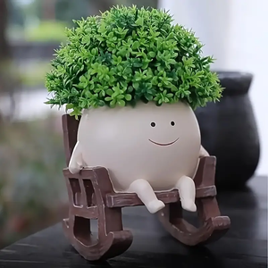 Smiling Face Rocking Chair Resin Planter – Decorative Pot For Indoor & Outdoor 07acxx161224-Homacus