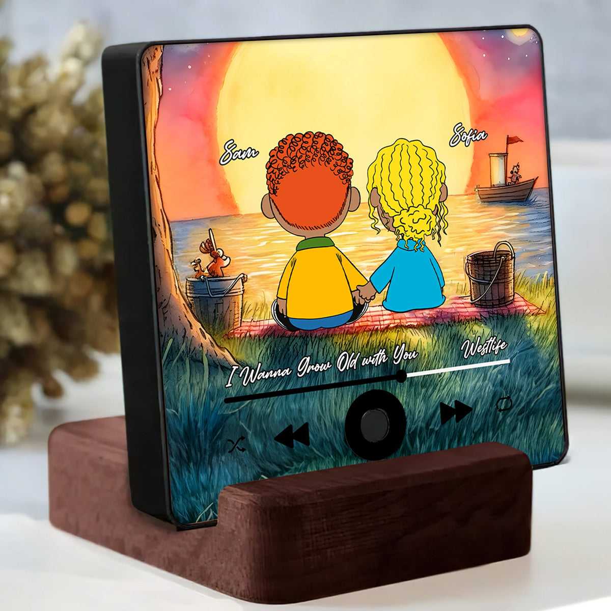 Personalized Gifts For Cartoon Lover Music & Photo Fridge Magnet Couple Sitting Together See the moon 04XQMH101224HG-Homacus