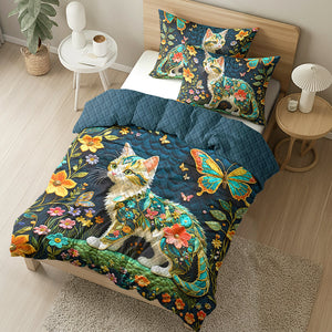 Gifts For Cat Lovers Quilt Bed Set 04huqn170125 Cat Butterfly Flower