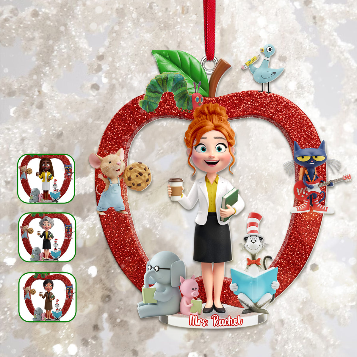 Teacher Apple Ornament - Personalized Gifts For Teacher Christmas Ornament 03NAMG061025-Homacus