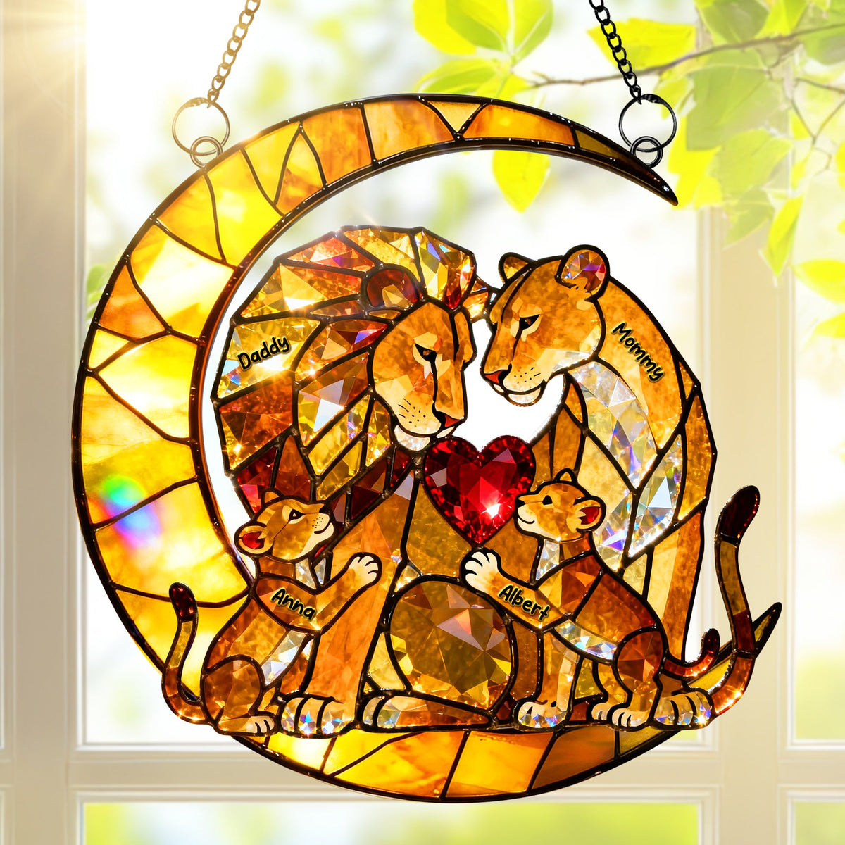Lion Family Suncatcher Ornament - Personalized Gifts For Family 02kiqn070326
