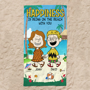 Personalized Gifts For Couple Beach Towel 02totn140624hh Cartoon Couple On The Beach-Homacus