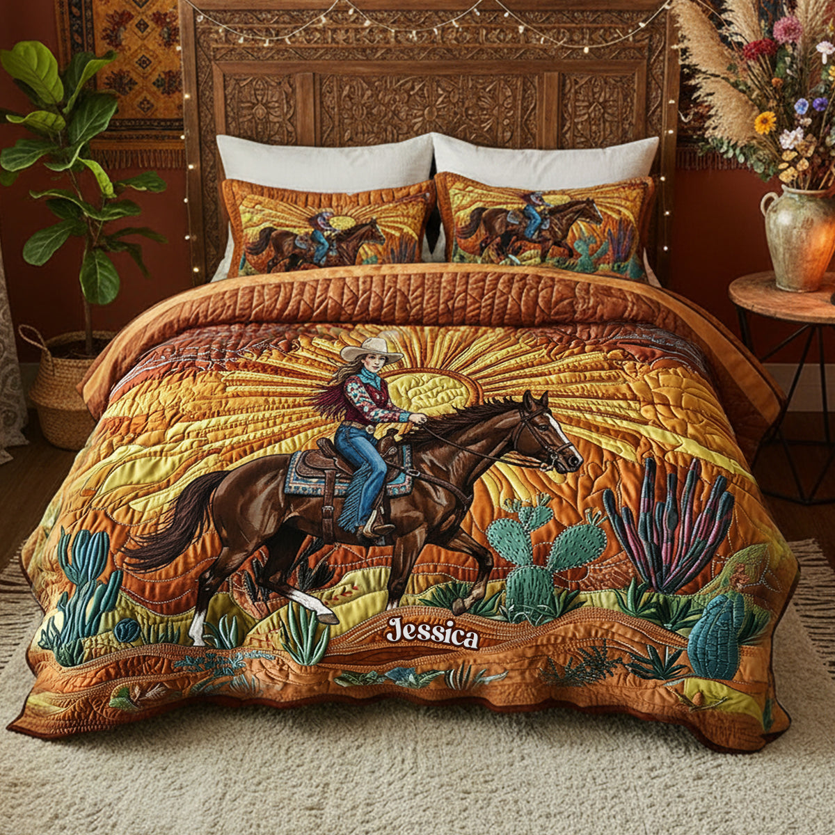 Desert Sunset Cowgirl Quilt Bedding Set Special Line - Personalized Gifts For Cowgirl 05nalu191225-Homacus