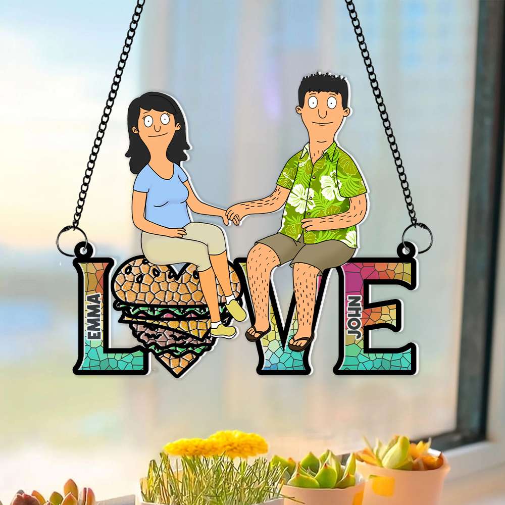 Burger Couple Suncatcher Ornament - Personalized Gifts 03OHMH080225PA-Homacus