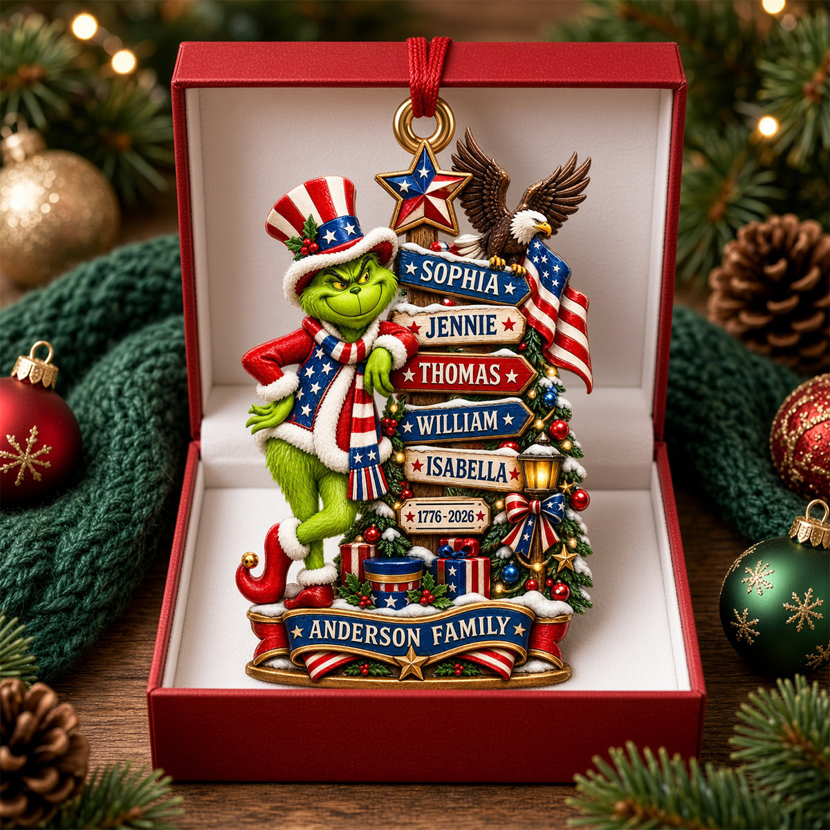 Patriotic Family Ornament - Personalized Gifts For Family Christmas Ornament 01NADH051026