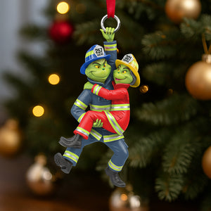 Playful Firefighter Couple Hanging Ornament, Personalized Gift For Firefighter Couple 03qhtn031025-Homacus