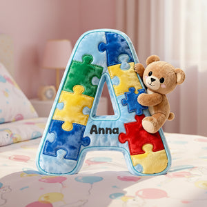 Autism Bear Alphabet Initial Letter Custom Shaped Pillow - Personalized Gifts For Kids 04natn101225-Homacus