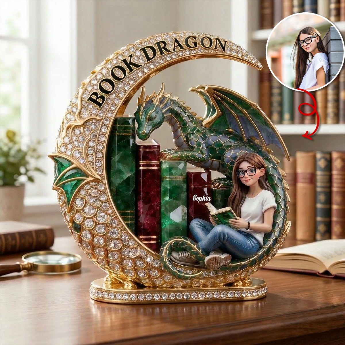 Custom Photo Fantasy Book Dragon Plaque, Personalized Gifts For Book Lovers 03QHTN190326-Homacus