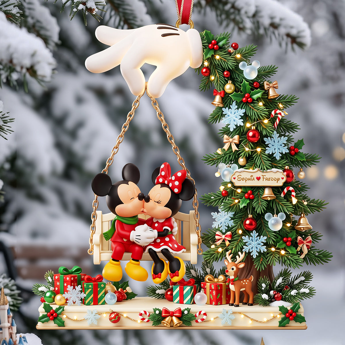 Xmas Couple Kissing On Swings Acrylic Ornament - Personalized Christmas Gifts For Couples 04pata290826-Homacus
