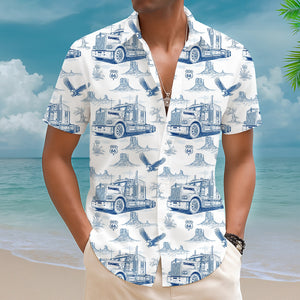 Vintage Blue Toile Pattern Hawaiian Shirt - Personalized Gifts For Trucker 03QHLU110625-Homacus