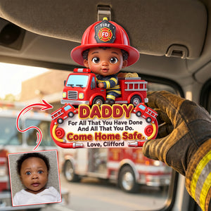 Firefighter Hero Dad - Custom Photo Acrylic Car Visor Clip Gifts For Dad 03HULU270526-Homacus