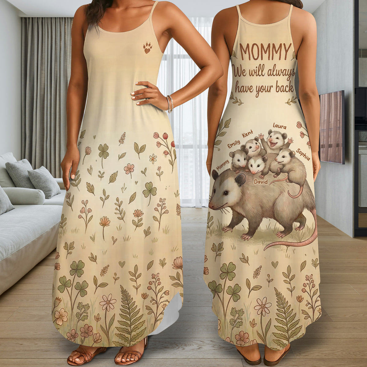 Cute Opossum Mom Suspender Maxi Dress, Personalized Mother's Day Gifts 03qhqn170326-Homacus