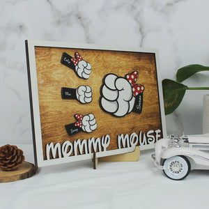 Mommy Mouse - Personalized Layered Wood Sign Stand - Gift For Mom, Dad-Homacus