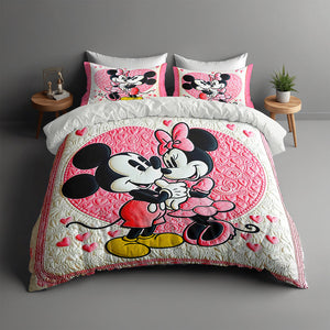 Gifts For Couple Quilt Bed Set, Cute Cartoon Couple, Soft Pink & White Bedding Set 03qhqn230125-Homacus