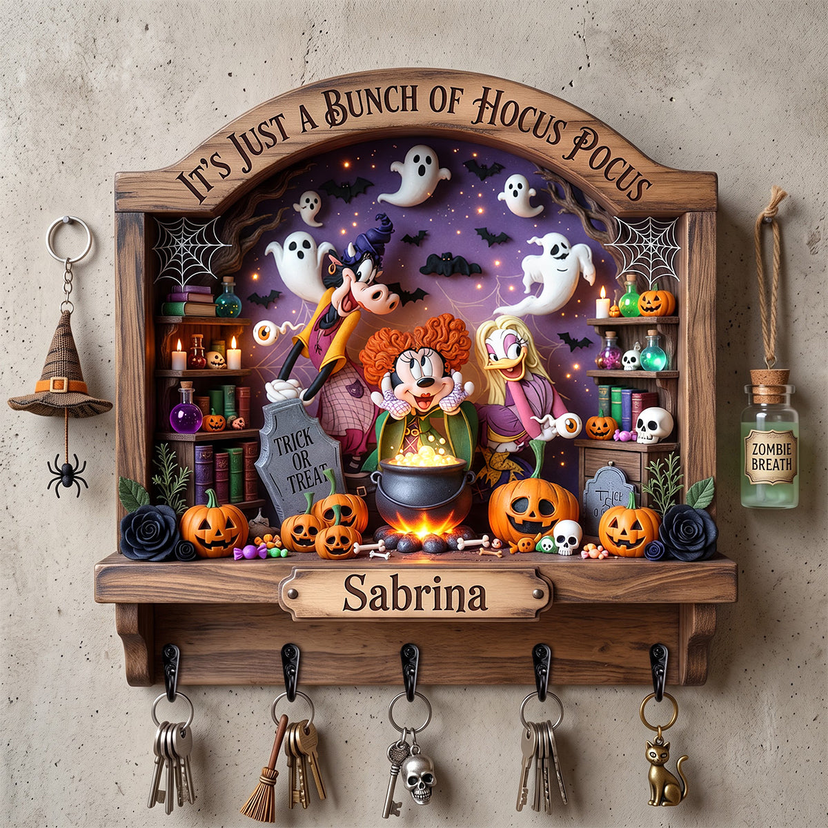 Spooky Witch Squad Acrylic Key Hanger - Personalized Gifts For Halloween Key Hanger 02NATN040826