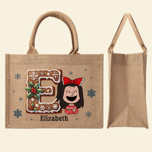 Personalized Gifts For Kids Jute Tote Bag Christmas Alphabet 05HUQN151124HH-Homacus