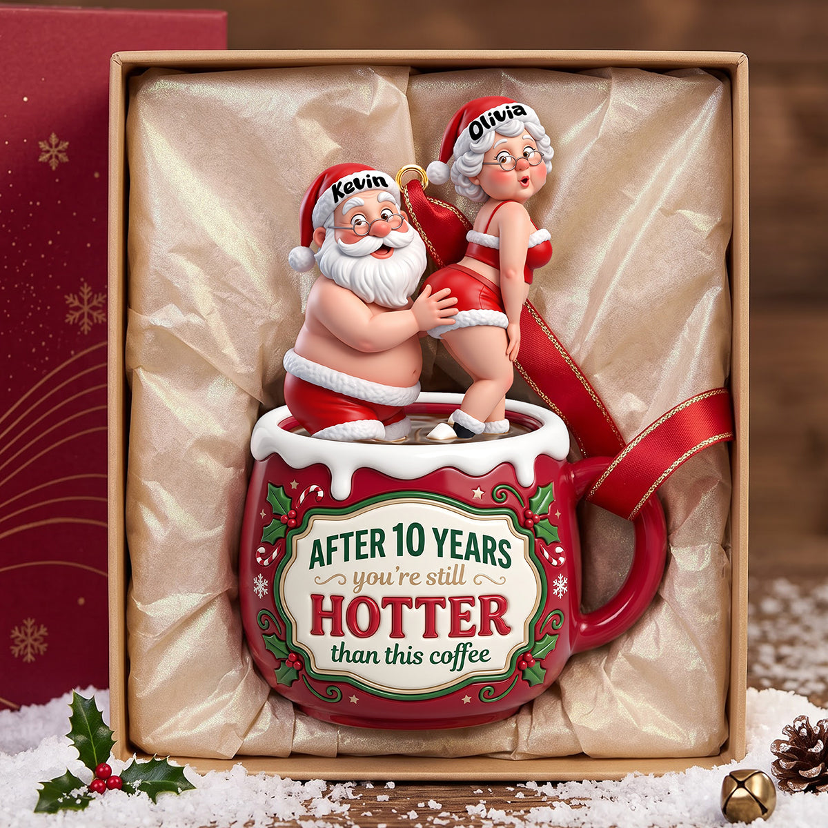 Santa’s Naughty Love Couple Ornament - Personalized Christmas Gifts 01tota230926