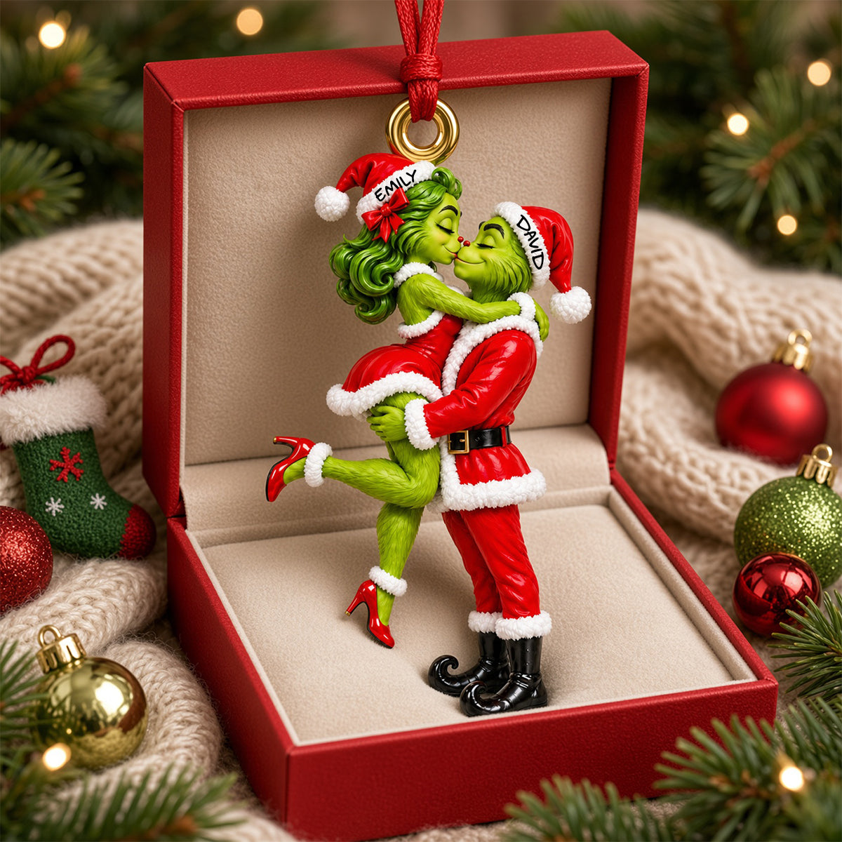 Mischievous Kissing Duo Christmas Ornament - Personalized Gifts For Couple 05tydh091026-Homacus