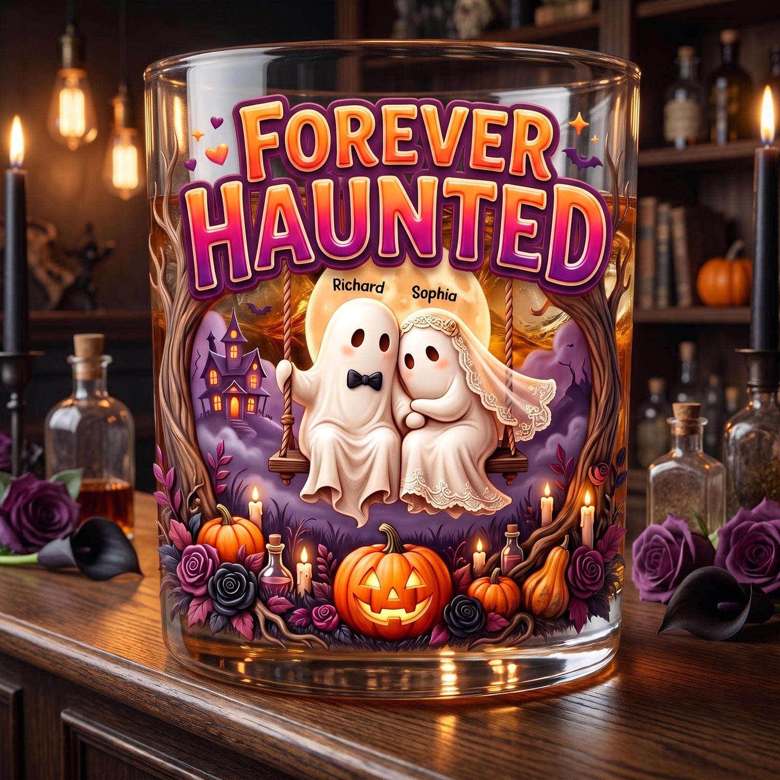 Forever Couple Halloween Round Glass - Personalized Gifts For Couple 07TOQN010826-Homacus