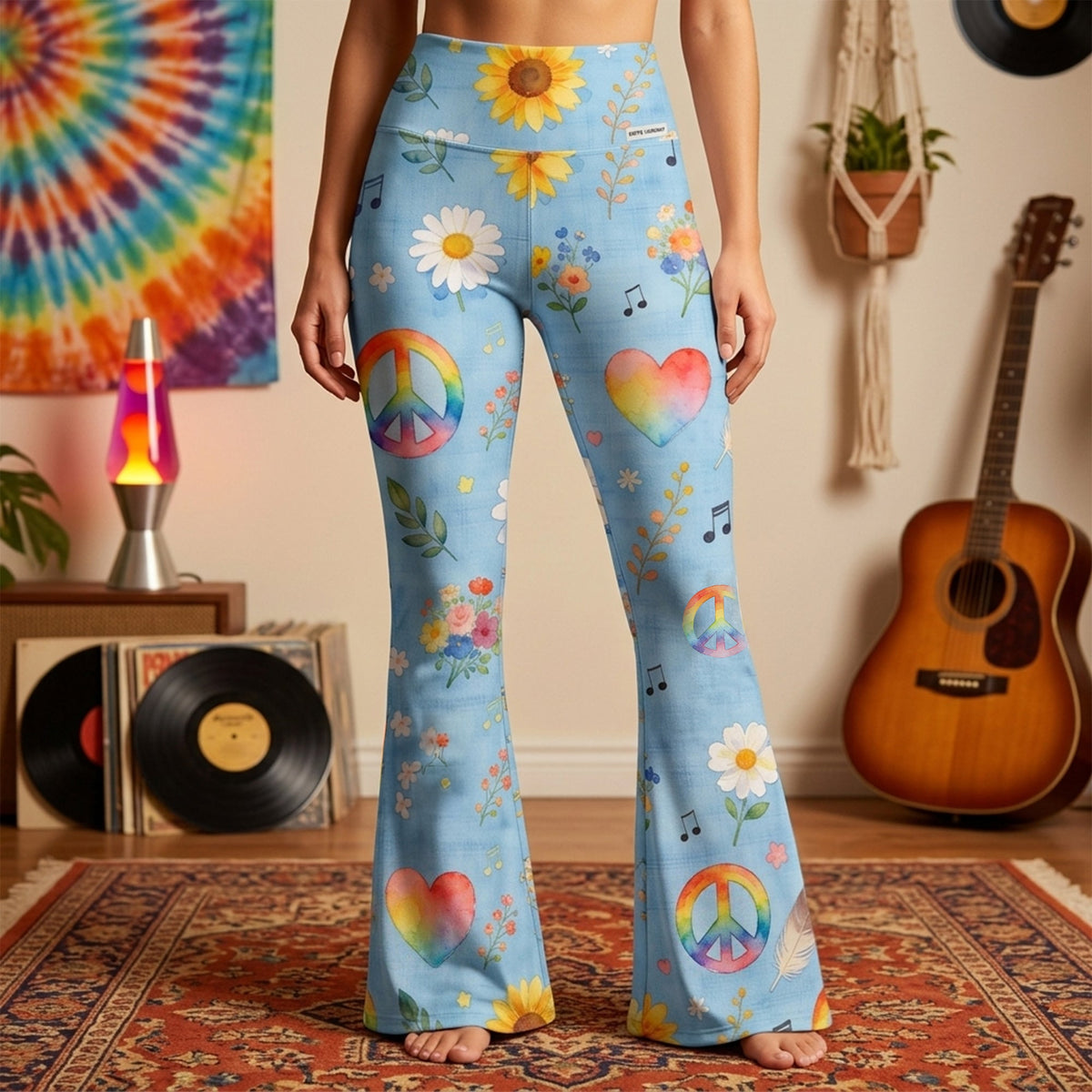 Hippie Peace Flare Leggings - Gifts For Hippie Lovers 05PGLU200326-Homacus