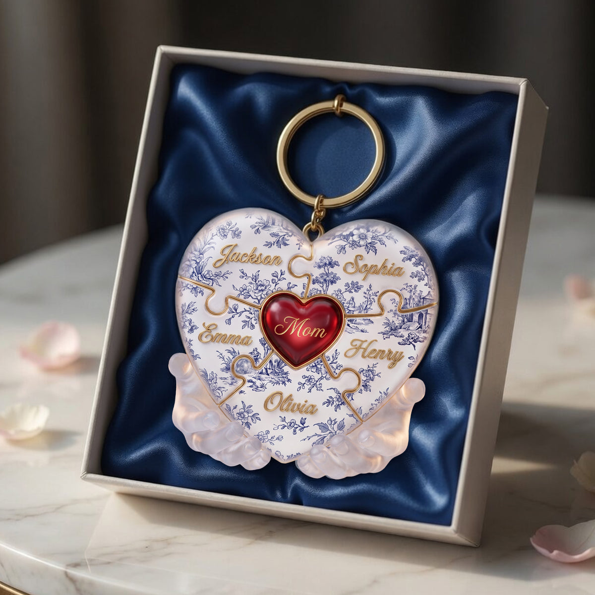 Toile De Jouy Mommy Puzzle Heart Keychain Personalized Gifts For Mom 01PALU240426-Homacus