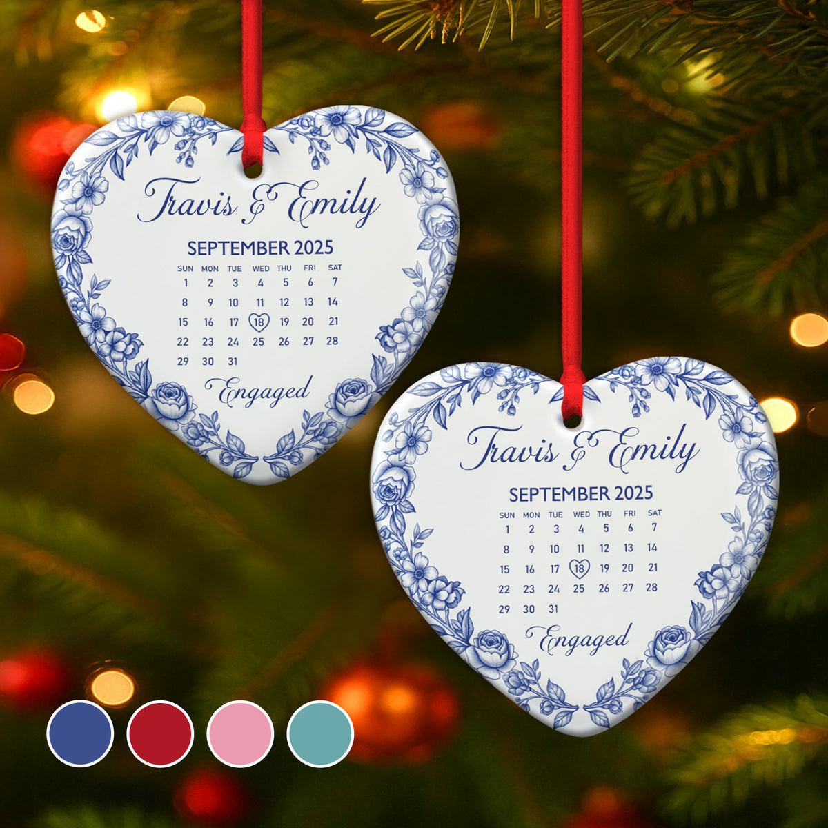 Personalized Gifts For Couple, Couple Anniversary Toile de Jouy Heart Ceramic Ornament 03pgmg080925-Homacus