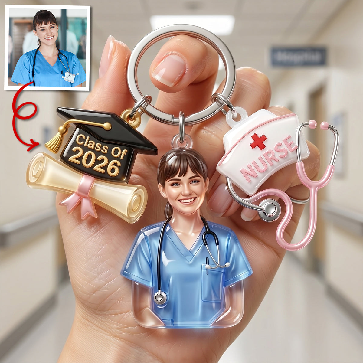 Proud Nurse Graduate Tag Keychain - Personalized Custom Photo Gift For Nurses 01NATN090526-Homacus