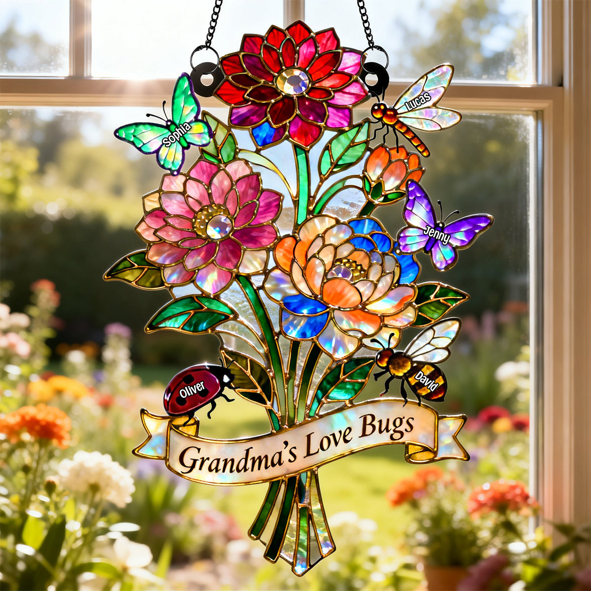 Grandma's Love Bugs Suncatcher Ornament - Personalized Mother's Day Gifts 02natn240226-Homacus