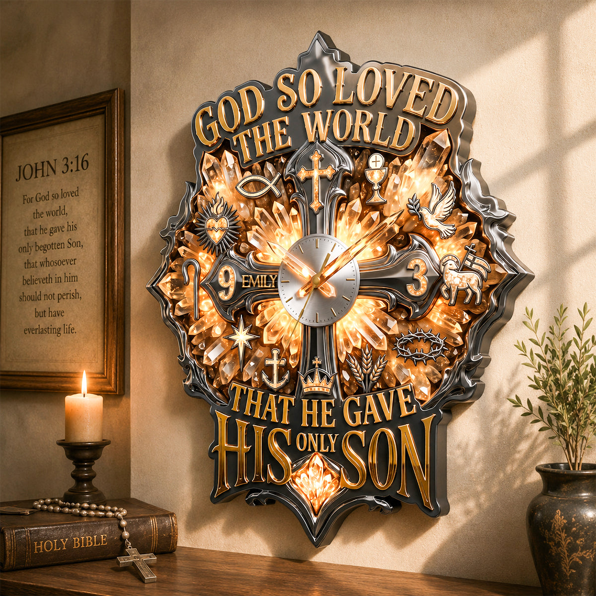 Faith & Grace Acrylic Wall Hanging Clock - Personalized Gifts For Christian 05qhdh230726-Homacus