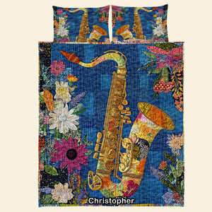 Floral Harmony Saxophone, Personalized Gifts For Saxophone Lovers Quilt Bed Set 03QNQN311224-Homacus