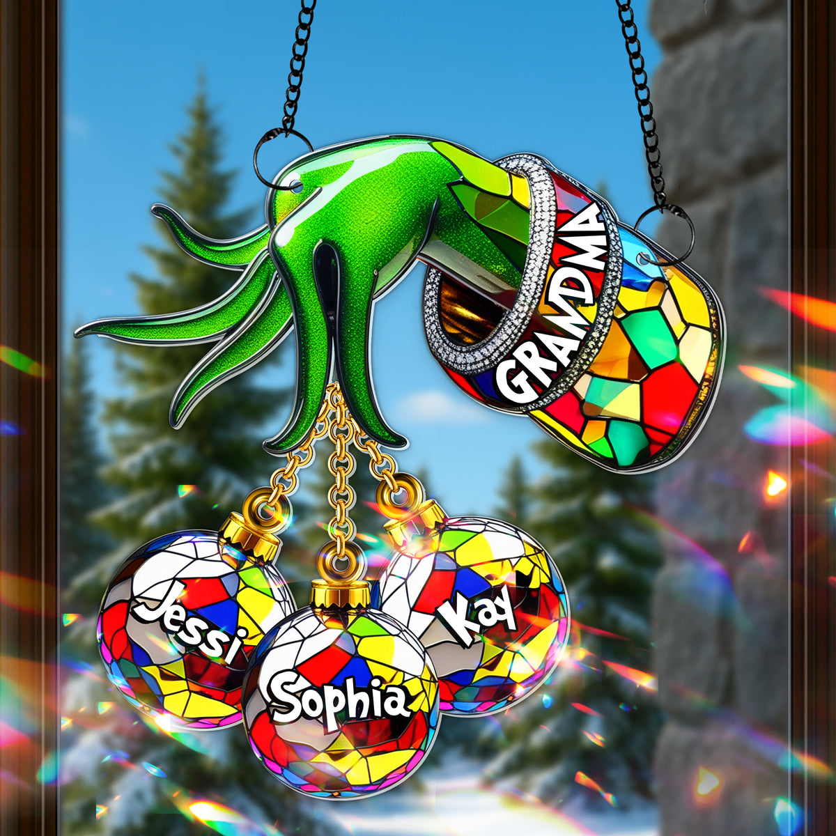 Green Christmas Bauble Suncatcher - Personalized Gifts For Grandma 08TGLU140825-Homacus