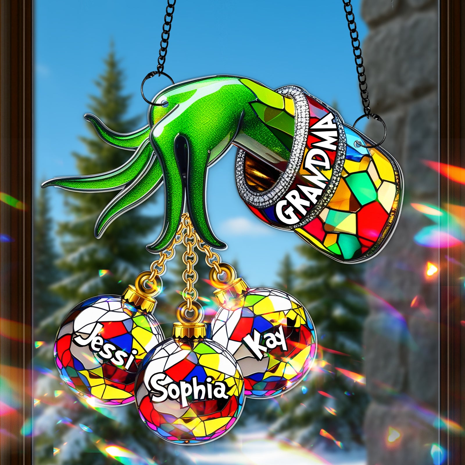 Green Christmas Bauble Suncatcher - Personalized Gifts For Grandma 08TGLU140825-Homacus
