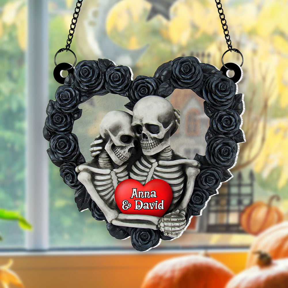 Personalized Gifts For Skeleton Couple Suncatcher Ornament, Skeleton Couple Hugging 02NATN090824-Homacus