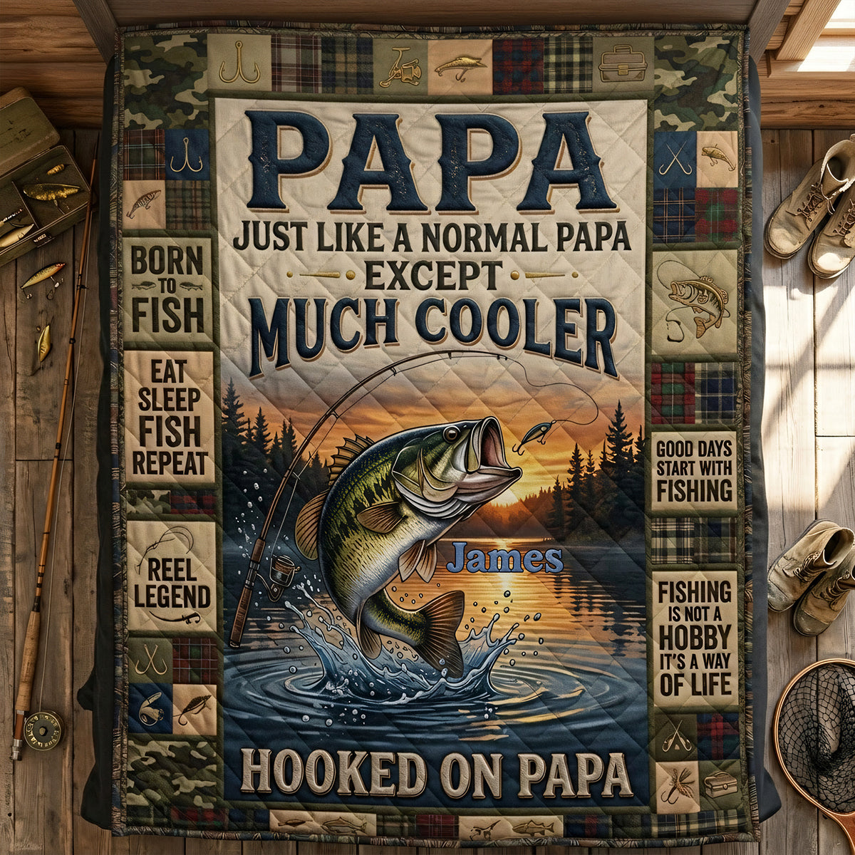Hooked On Papa Forever Blanket - Personalized Gifts For Dad 02TYTA230426-Homacus
