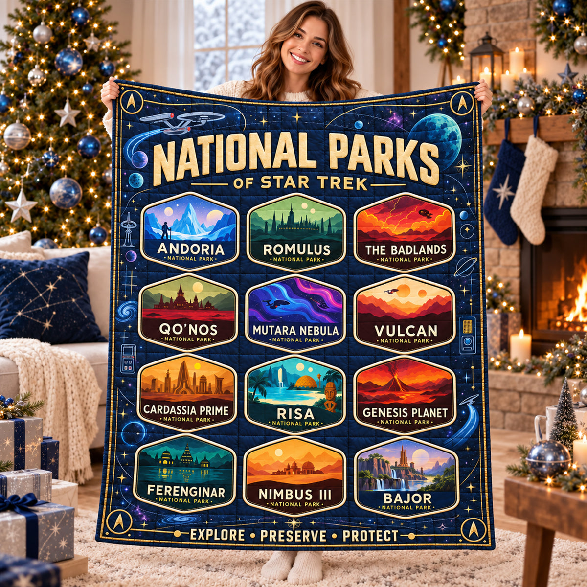 Cosmic National Parks Blanket - Personalized Gifts For Sci-Fi Lovers 03naqn061026-Homacus