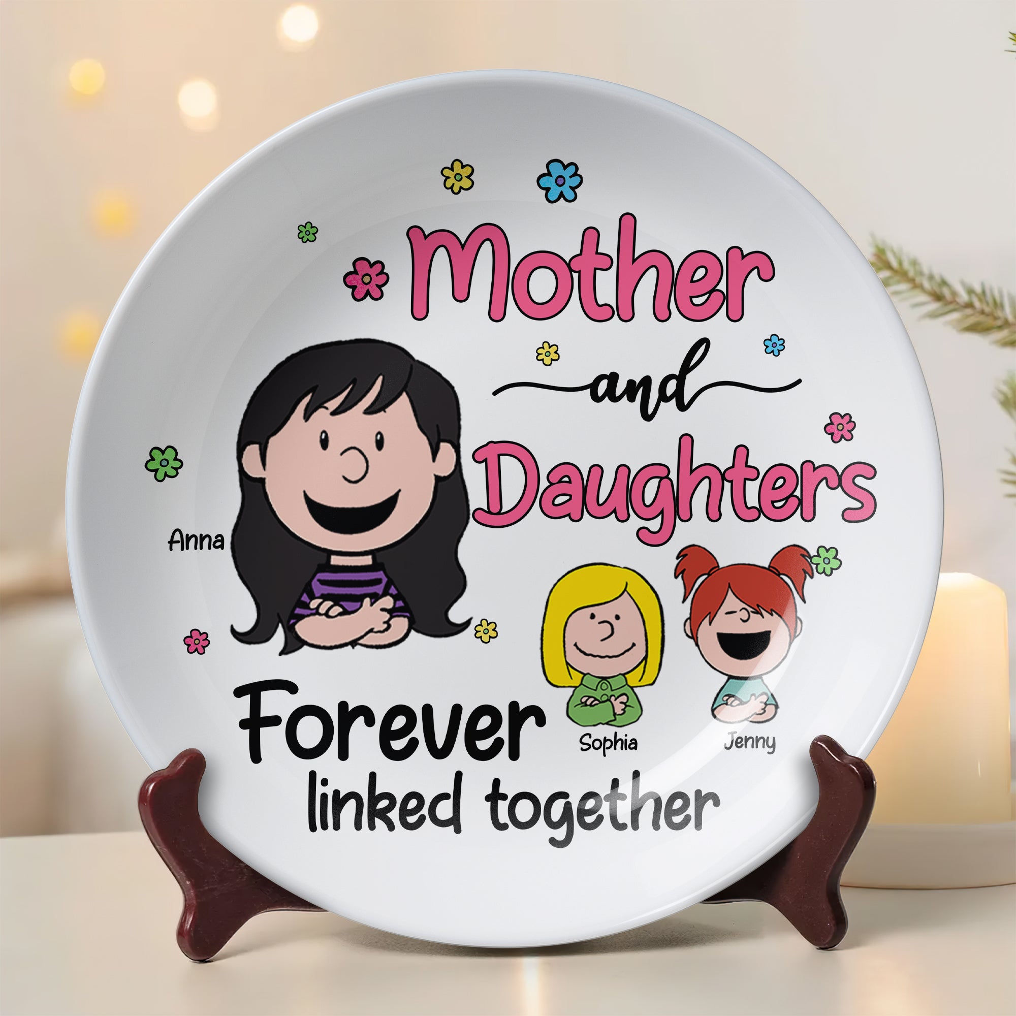 Personalized Gifts For Mom Ceramic Round Plate 03totn080325hh Mother And Daughters Forever Linked Together-Homacus