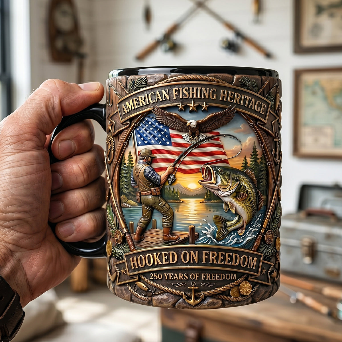 Hooked On Freedom Accent Mug - Personalized Gift For Fisherman 04tytn250626-Homacus