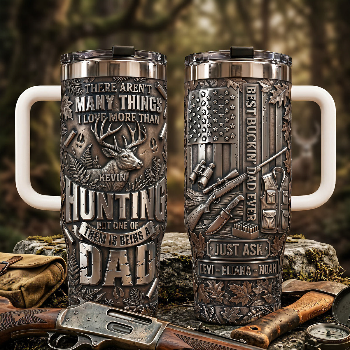 Hunting Obsessed Dad Tumbler With Handle, Personalized Gifts For Dads 03qhta230526-Homacus