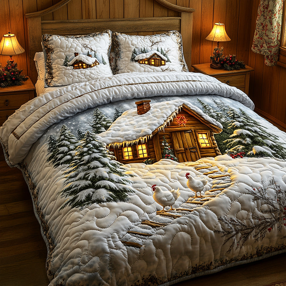 Farmhouse In Snow Quilt Bed Set - Gifts For Chicken Lovers 03tgqn080825-Homacus