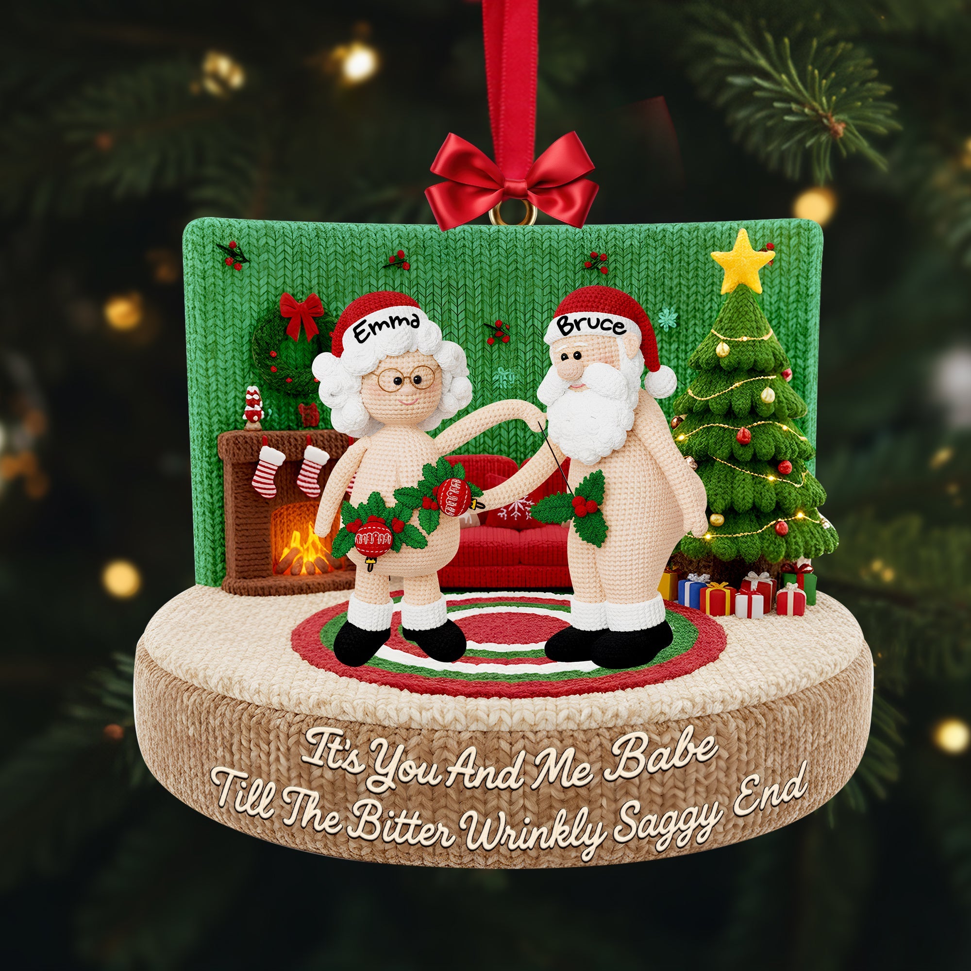 Funny Crochet Old Couple Ornament - Personalized Gifts For Couples 05NALU231025-Homacus