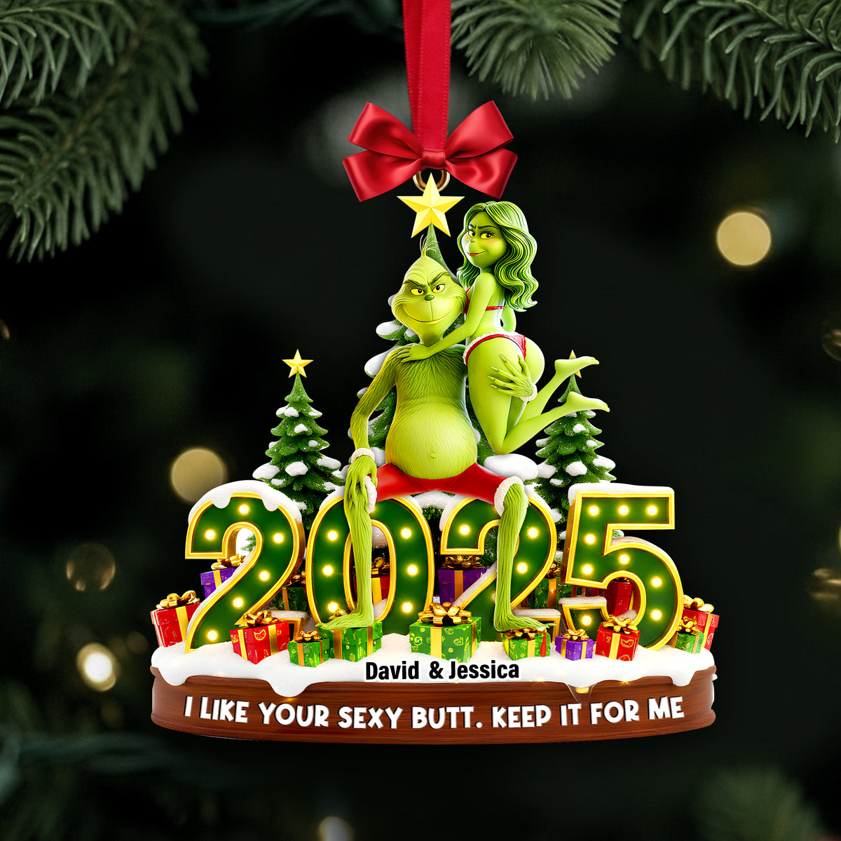 Playful Green Couple Ornament - Personalized Gift For Couples 06OHLU121125-Homacus