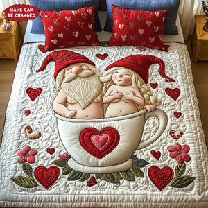 Gnome Old Couple Quilt Bed Set Special Line - Personalized Gifts For Couple 06namg281125-Homacus
