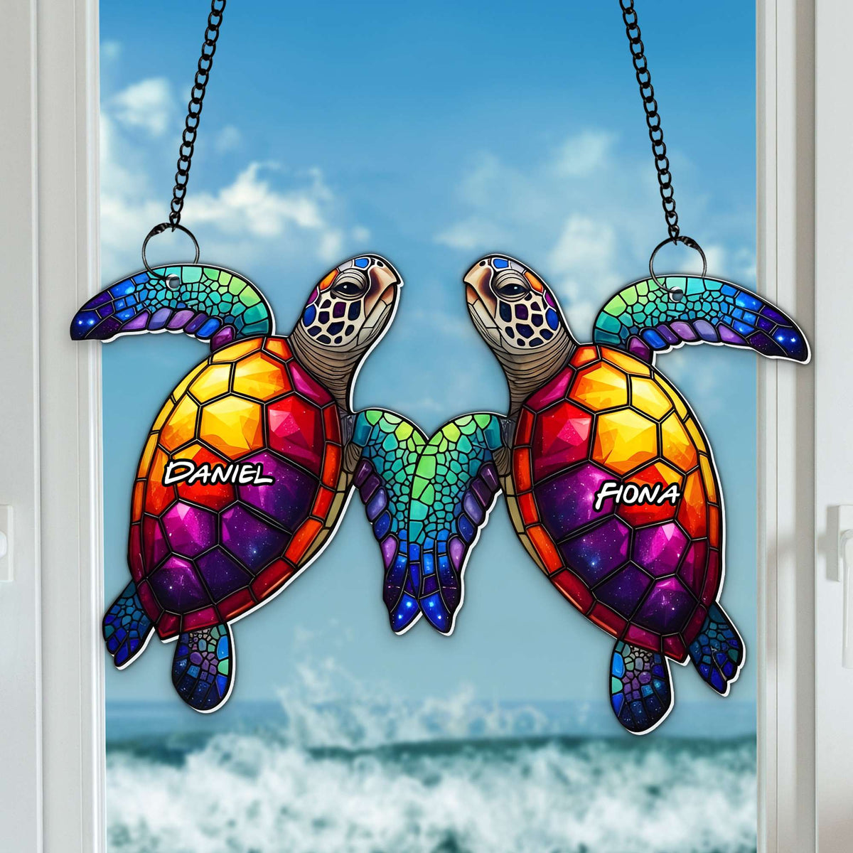 Ocean Soulmates Turtle Suncatcher Ornament - Personalized Gifts For Couple 05TOLU080725-Homacus