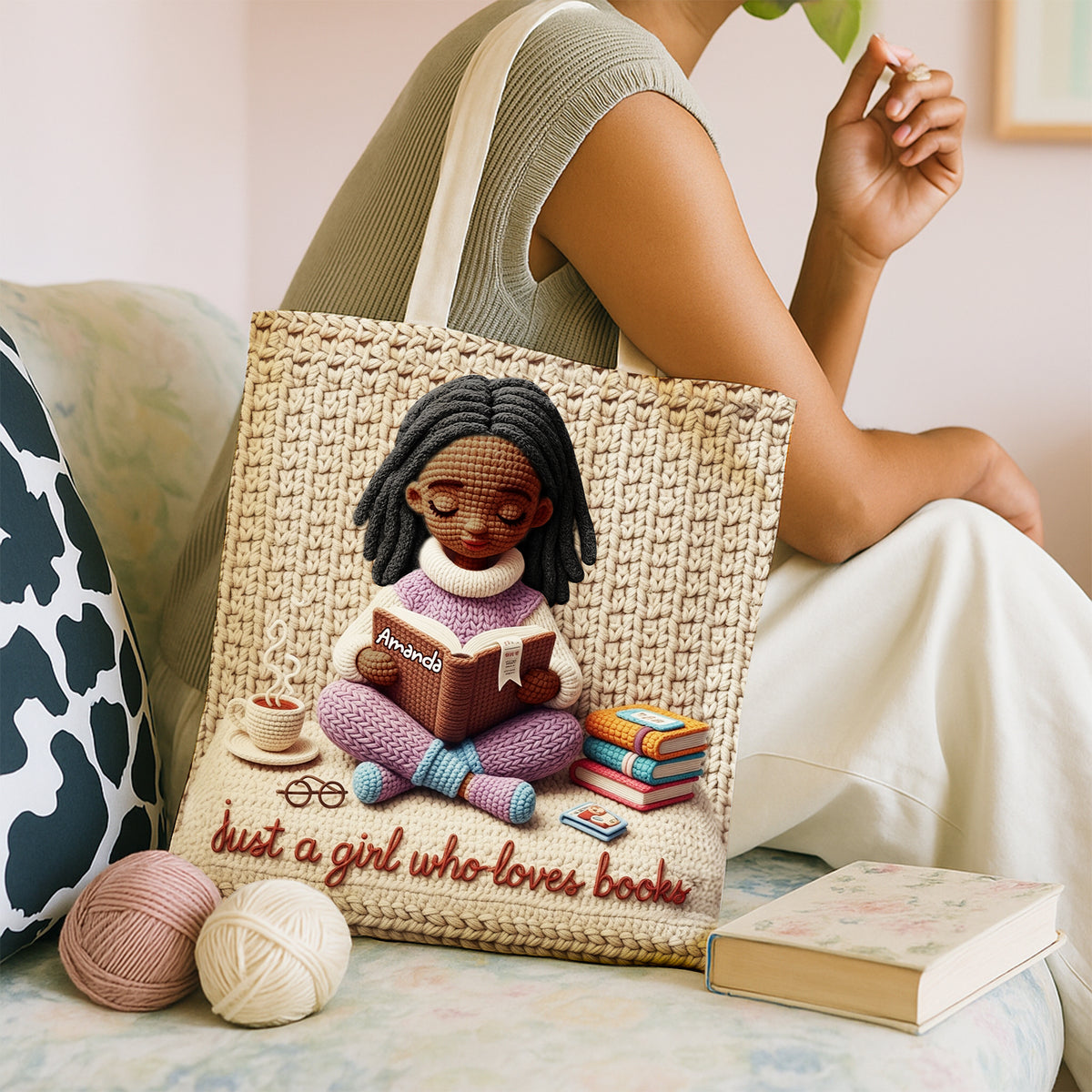 Knitted Girl Reading Book Tote Bag - Personalized Gifts For Book Lovers 03TGLU290725-Homacus